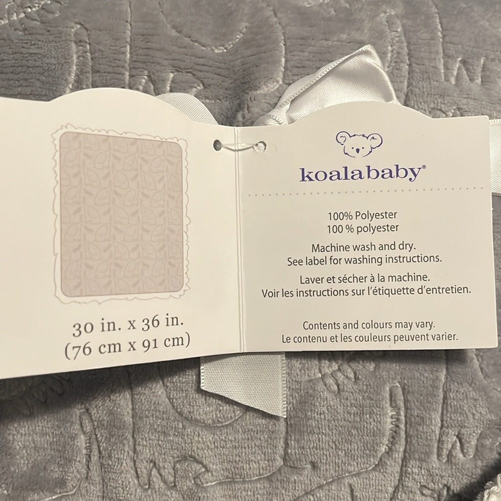 Koala baby reversible baby blanket - 30”x36” - grey & white - Picture 2 of 3
